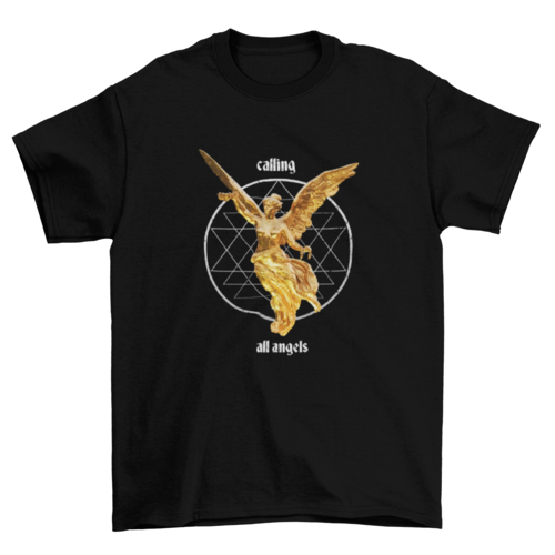 Aesthetic flying golden winged angel woman statue t-shirt