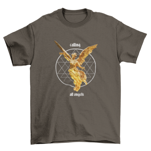 Aesthetic flying golden winged angel woman statue t-shirt