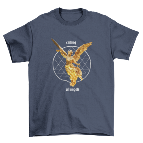 Aesthetic flying golden winged angel woman statue t-shirt