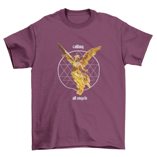 Aesthetic flying golden winged angel woman statue t-shirt
